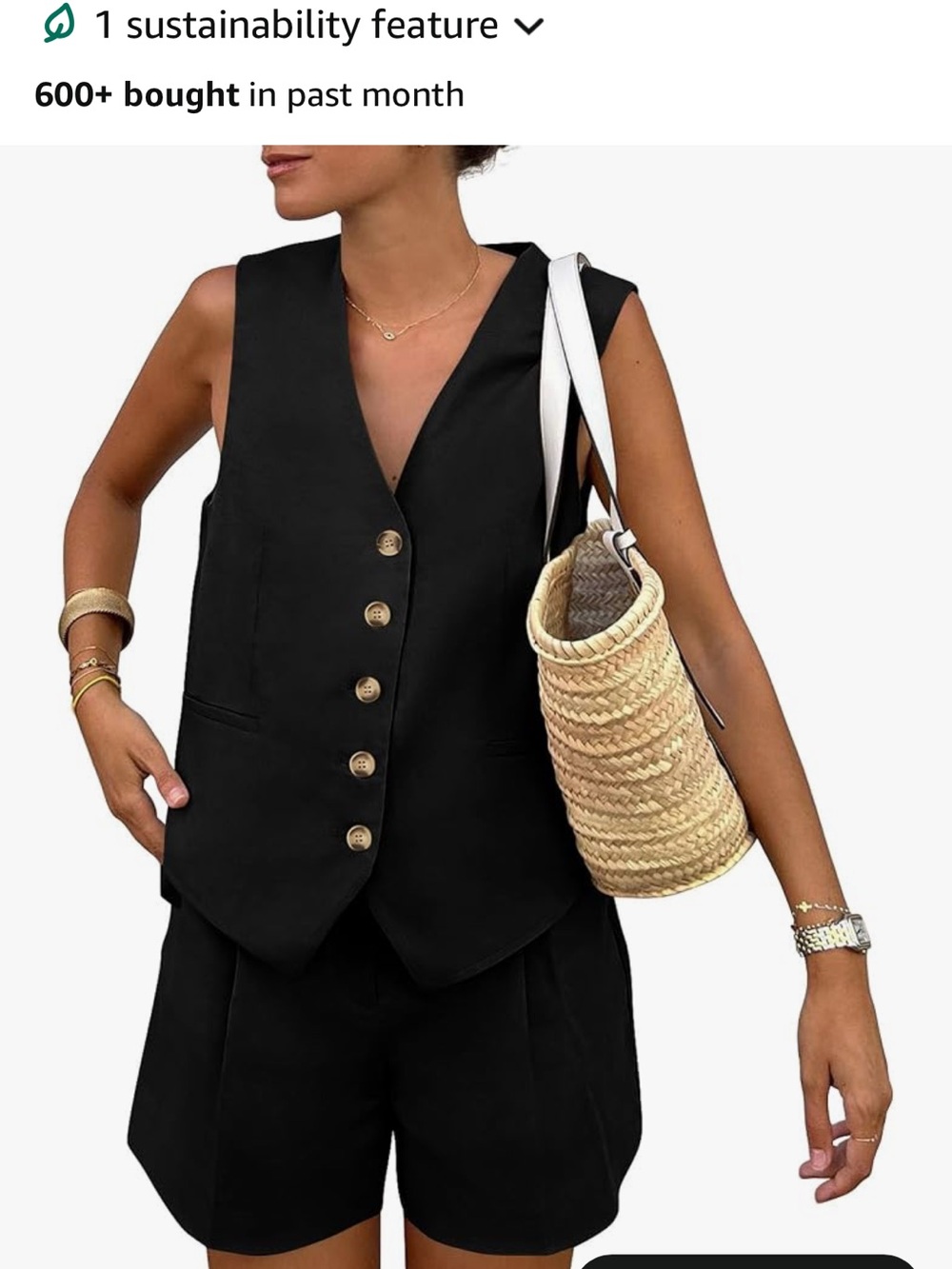 Pretty Garden Black Women's Button Front Vest and short set size small